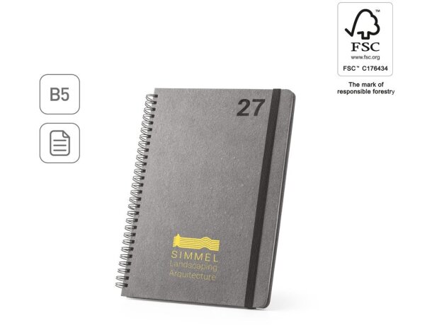 Agenda simmel b5 con anillas de cuero reciclado y elástico detalle 1