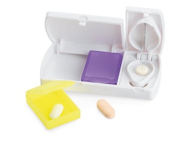 Pastillero cortador con secciones de colores blanco