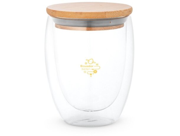 Taza de cristal con tapa de bambú 350ml Hi!dea Ecuador 350 Natural detalle 3