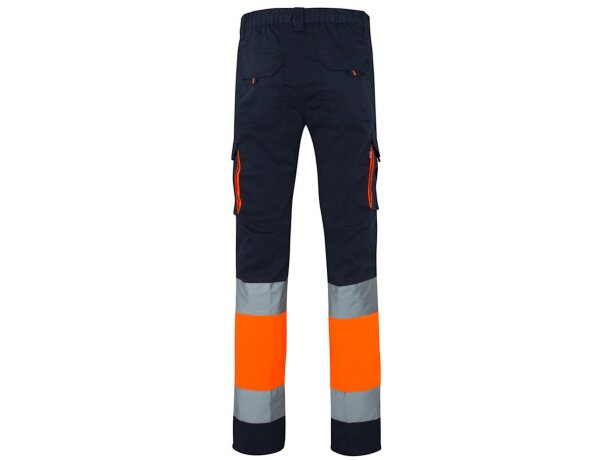Pantalón elástico multibolsillos Zeus large alta visibilidad Azul marino/Naranja detalle 2