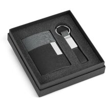 Juego de tarjetero y llavero con detalle polipiel