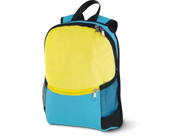 Mochila bicolor con bolsillos de red azul claro