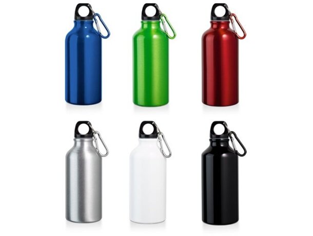 Botella deportiva de aluminio con mosquetón