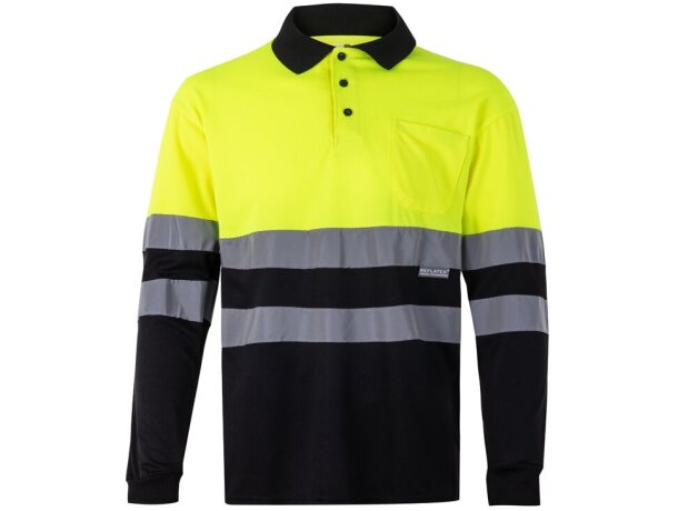 Polo bicolor alta visibilidad VL Vulcan manga larga Negro/Amarillo detalle 56