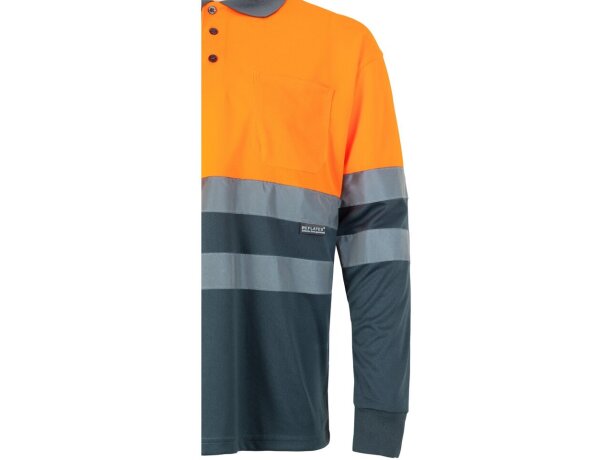 Polo bicolor alta visibilidad VL Vulcan manga larga Gris/Naranja detalle 18