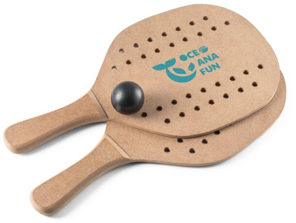 Raquetas de playa Tapia de MDF con pelota y bolsa de algodón Natural oscuro detalle 6