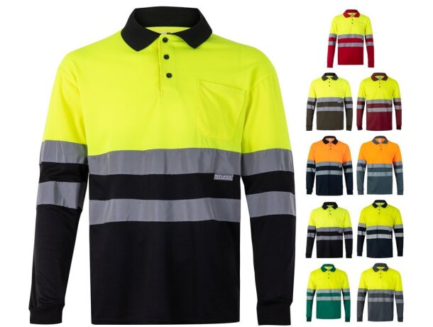 Polo bicolor alta visibilidad VL Vulcan manga larga detalle 1