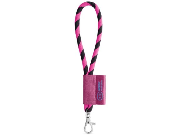 Lanyard tube short poliamida con mosquetón de 9 mm Negro/Rosa detalle 2