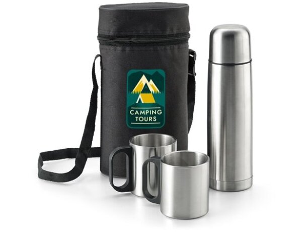 Set de termo y 2 tazas con funda cromado