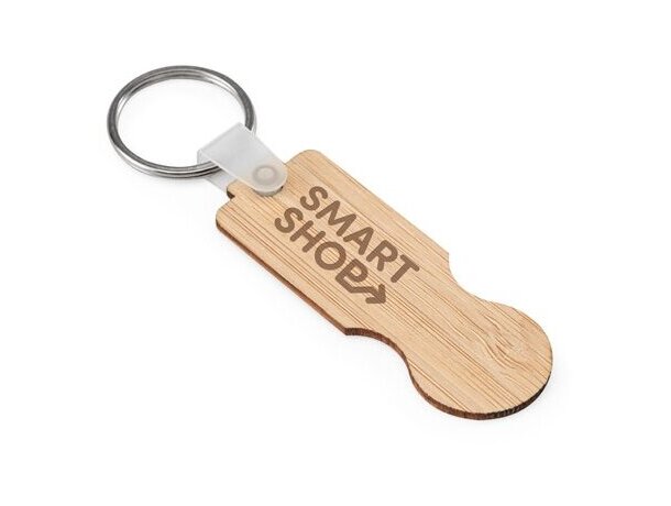 Llavero de bambú Shopz con moneda para carrito de supermercado Natural detalle 2