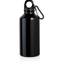 Botella deportiva de aluminio con mosquetón personalizada negra
