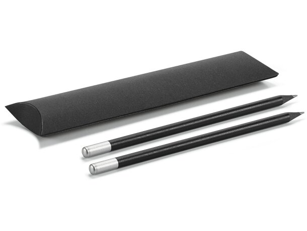 Estuche en cartón con dos lápices negros cromado satinado personalizado Estuche en cartón con dos lápices negros cromado satinado personalizado