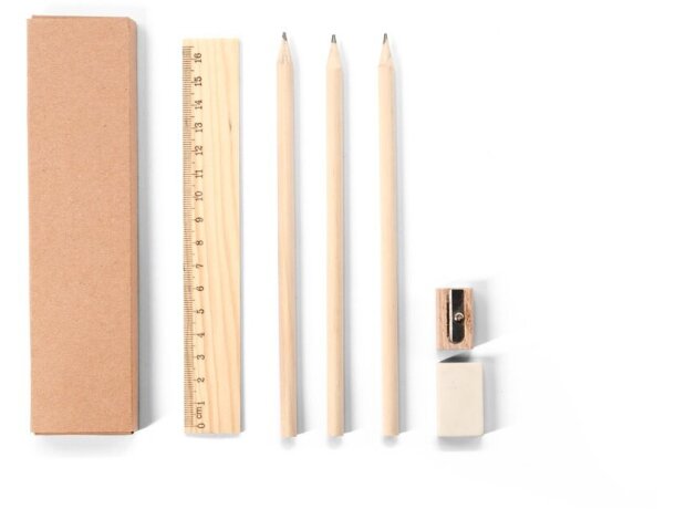 Juego de escritura Geoffrey en madera natural con caja kraft Natural detalle 3