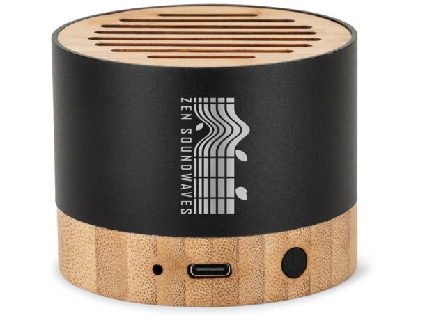 Altavoz portátil Ferdinand de aluminio reciclado y bambú Negro detalle 4