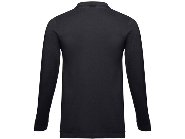 Polo manga larga Bern II de algodón con cuello canalé Azul eclipse detalle 2
