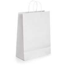 Bolsa de papel kraft personalizada blanca serigrafiada asa retorcida