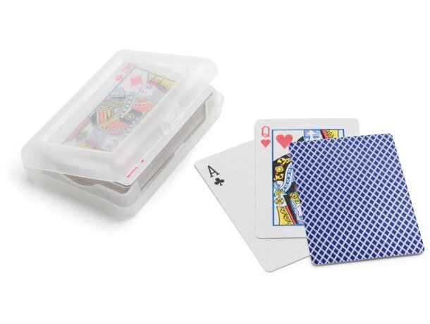 Baraja de 54 cartas en caja con logo azul