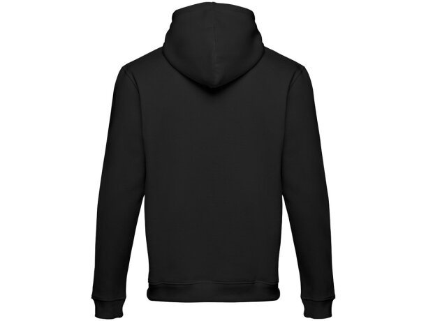 Sudadera Moscow unisex con capucha, bolsillo marsupial y cordones Negro/Gris claro matizado detalle 11