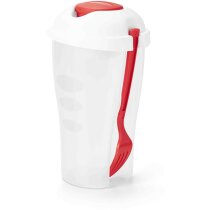 Recipiente para ensalada con tenedor y bote de aliño personalizada roja Recipiente para ensalada con tenedor y bote de aliño personalizada roja