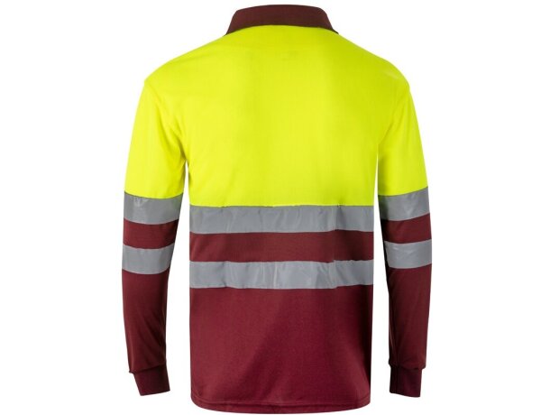 Polo bicolor alta visibilidad VL Vulcan manga larga Burdeos/Amarillo detalle 3