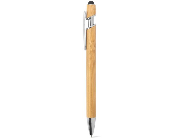 Bolígrafo de bambú Neil Bamboo con detalles de aluminio cromado Natural detalle 3