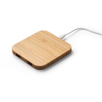 Cargador inalámbrico Dalton bambú 10W con doble puerto USB