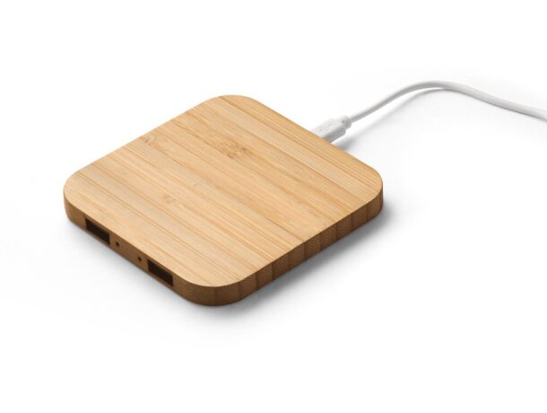 Cargador inalámbrico Dalton bambú 10W con doble puerto USB Natural detalle 7