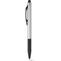Bolígrafo con grip negro en plata con puntero personalizado cromado satinado Bolígrafo con grip negro en plata con puntero personalizado cromado satinado