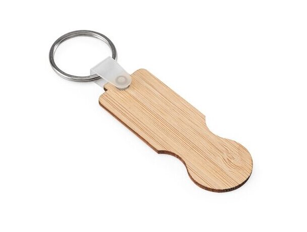 Llavero de bambú Shopz con moneda para carrito de supermercado Natural detalle 2