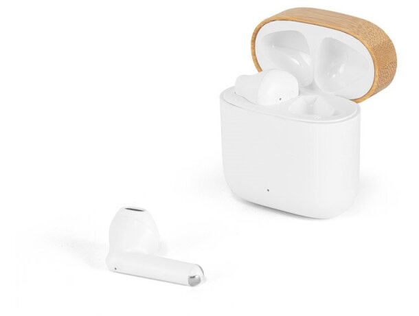 Auriculares inalámbricos Cobain con estuche de carga bambú y rABS Blanco detalle 3