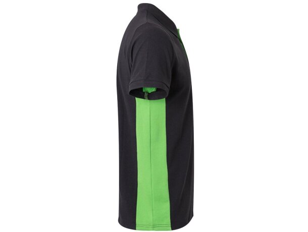 Polo piqué bicolor Supay manga corta con cuello en canalé Negro/Verde detalle 7