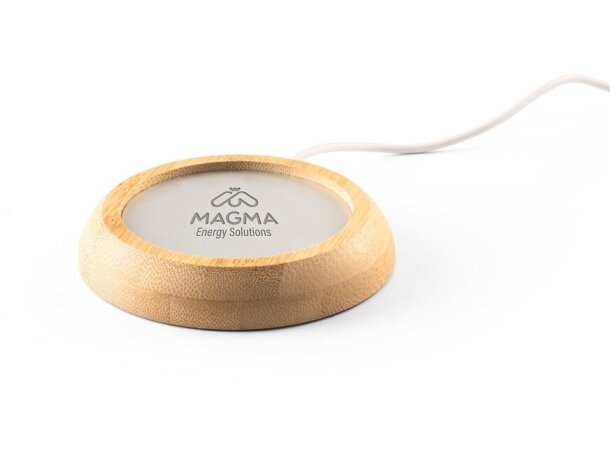 Calientatazas Gates de bambú con base USB y superficie metálica Natural detalle 6
