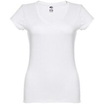Camiseta mujer algodón cardado cuello V entallada