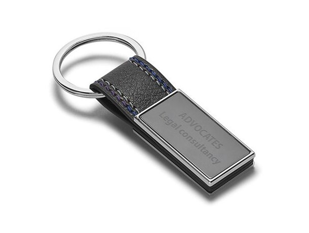 Llavero rectangular en metal y polipiel azul royal