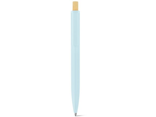 Bolígrafo zara de abs reciclado con botón de bambú Azul pastel detalle 3