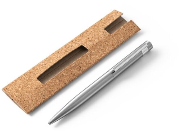 Bolígrafo Alexa acero inoxidable reciclado con funda corcho Cromado satinado detalle 6