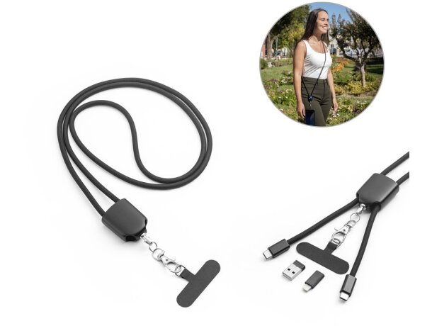 Cordón cargador Zewail con soporte para smartphone y mosquetón detalle 1