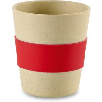 Vaso de madera con banda de silicona rojo Vaso de madera con banda de silicona rojo