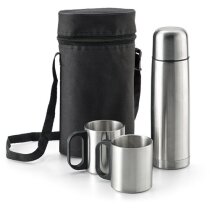 Set de termo y 2 tazas con funda gris claro Set de termo y 2 tazas con funda gris claro