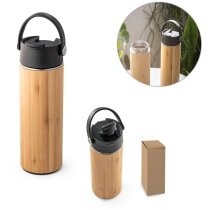 Botella termo con logo Laver 440ml acero bambú aislamiento vacío