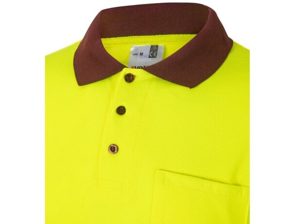 Polo bicolor alta visibilidad VL Vulcan manga larga Burdeos/Amarillo detalle 5