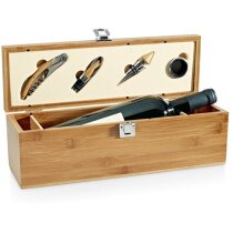 Set de vino en caja botellero de madera con 4 accesorios barato Set de vino en caja botellero de madera con 4 accesorios barato
