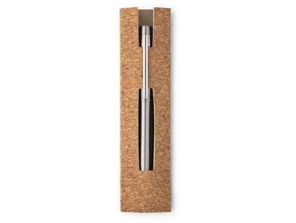 Bolígrafo Alexa acero inoxidable reciclado con funda corcho Cromado satinado detalle 5