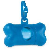 Porta bolsas para mascotas con mosquetón hueso personalizada azul