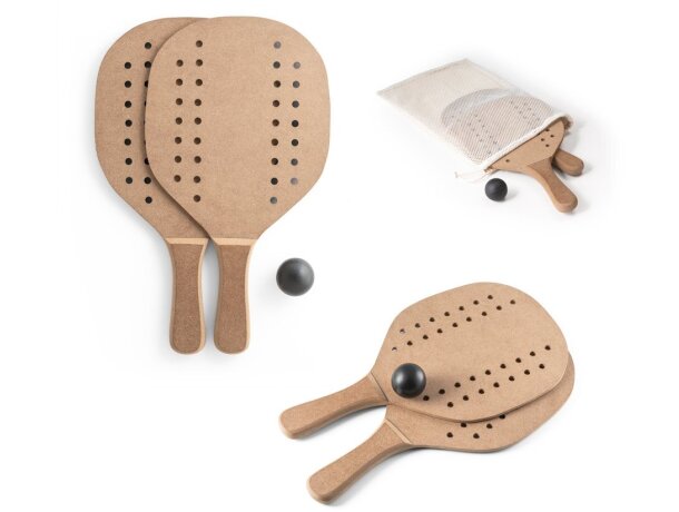 Raquetas de playa Tapia de MDF con pelota y bolsa de algodón detalle 1
