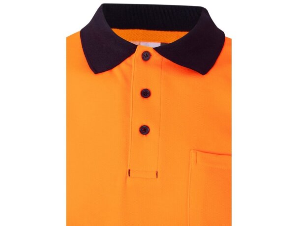 Polo piqué bicolor alta visibilidad vl achelous manga corta Azul marino/Naranja detalle 6