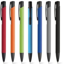 Bolígrafo con nombre de aluminio cuerpo de goma tinta azul