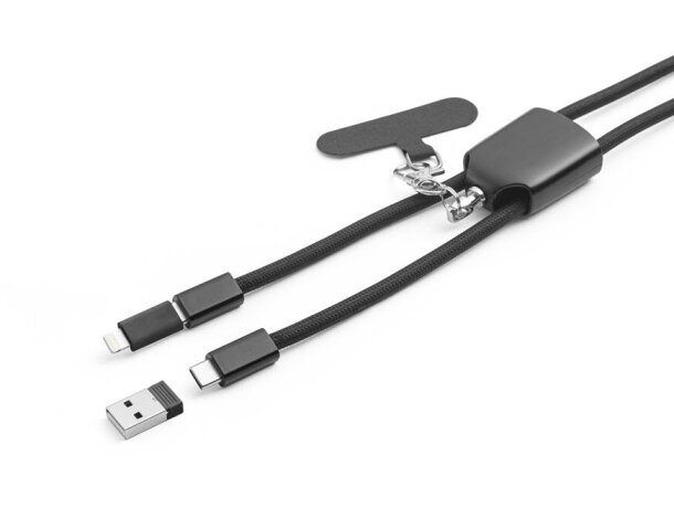 Cordón cargador Zewail con soporte para smartphone y mosquetón Negro detalle 4