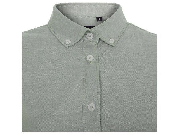 Camisa oxford Prithvi mujer elástica manga larga Verde detalle 10