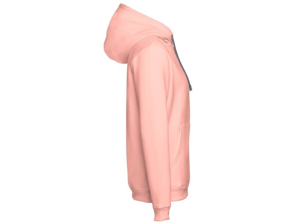 Sudadera Moscow unisex con capucha, bolsillo marsupial y cordones Salmón detalle 8